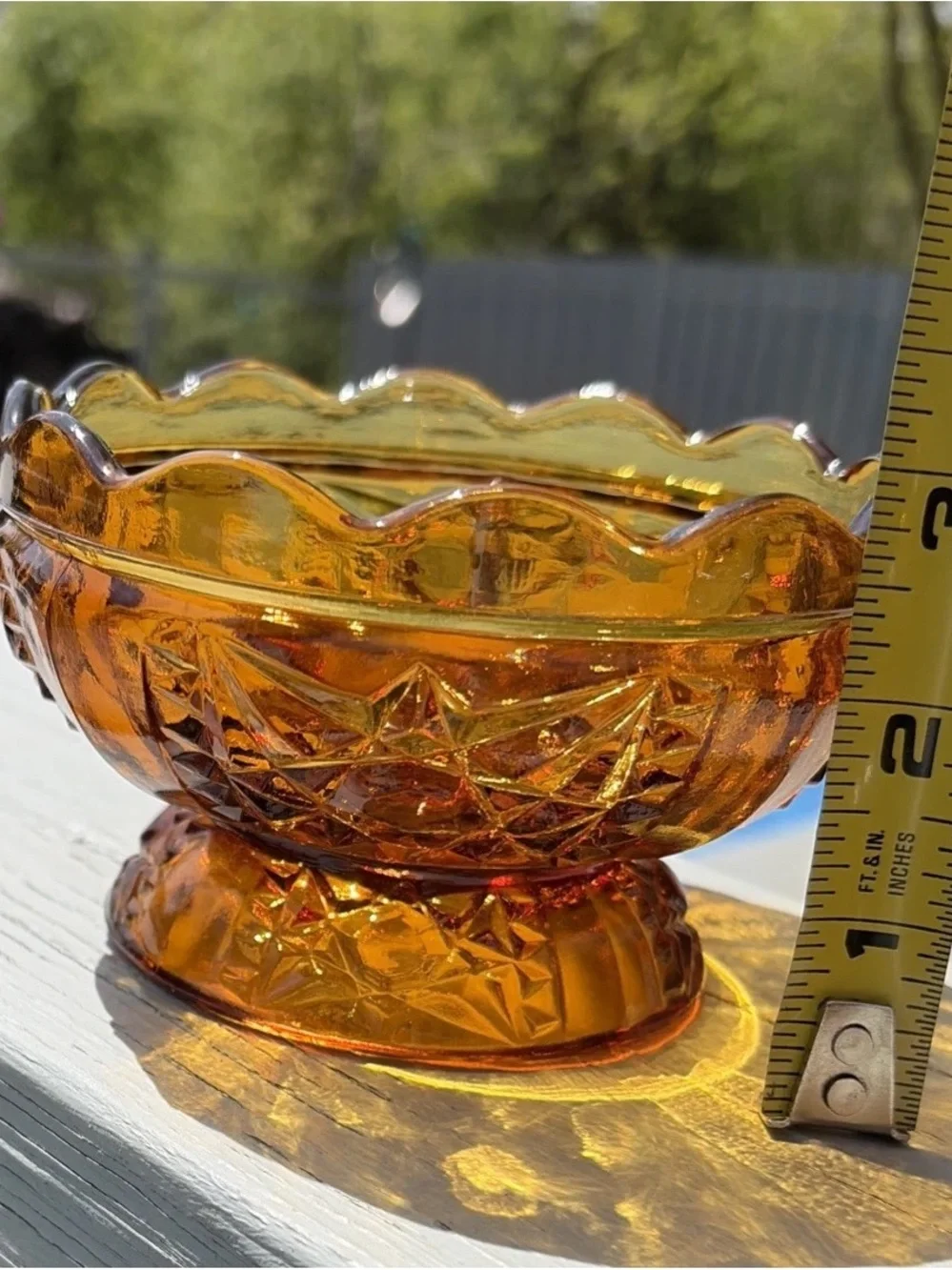 Vintage Golden Amber Indiana Glass Stars & Bars Fairy Lamp 6.5” MCM Candle Light